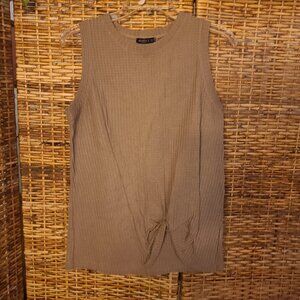 MIHOLL Casual Sleeveless Twist Knot Waffle Knit Shirt Tank Top Large Taupe